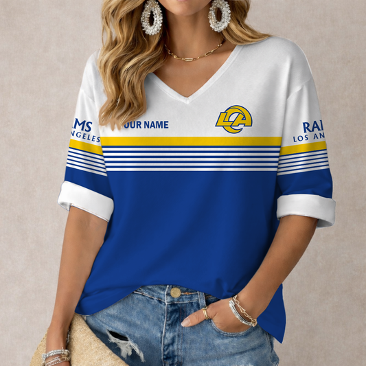 VIRAL EDITION - NEW CUSTOMIZED NFL22 LAR LOS ANGELES RAMS WOMEN'S HEART V-NECK LONG SLEEVE SHIRT