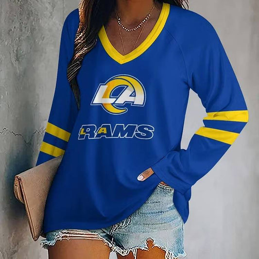 MEGA SALE - NEW CUSTOMIZED NFL22 LAR LOS ANGELES RAMS WOMEN'S V-NECK LONG SLEEVED SHIRT