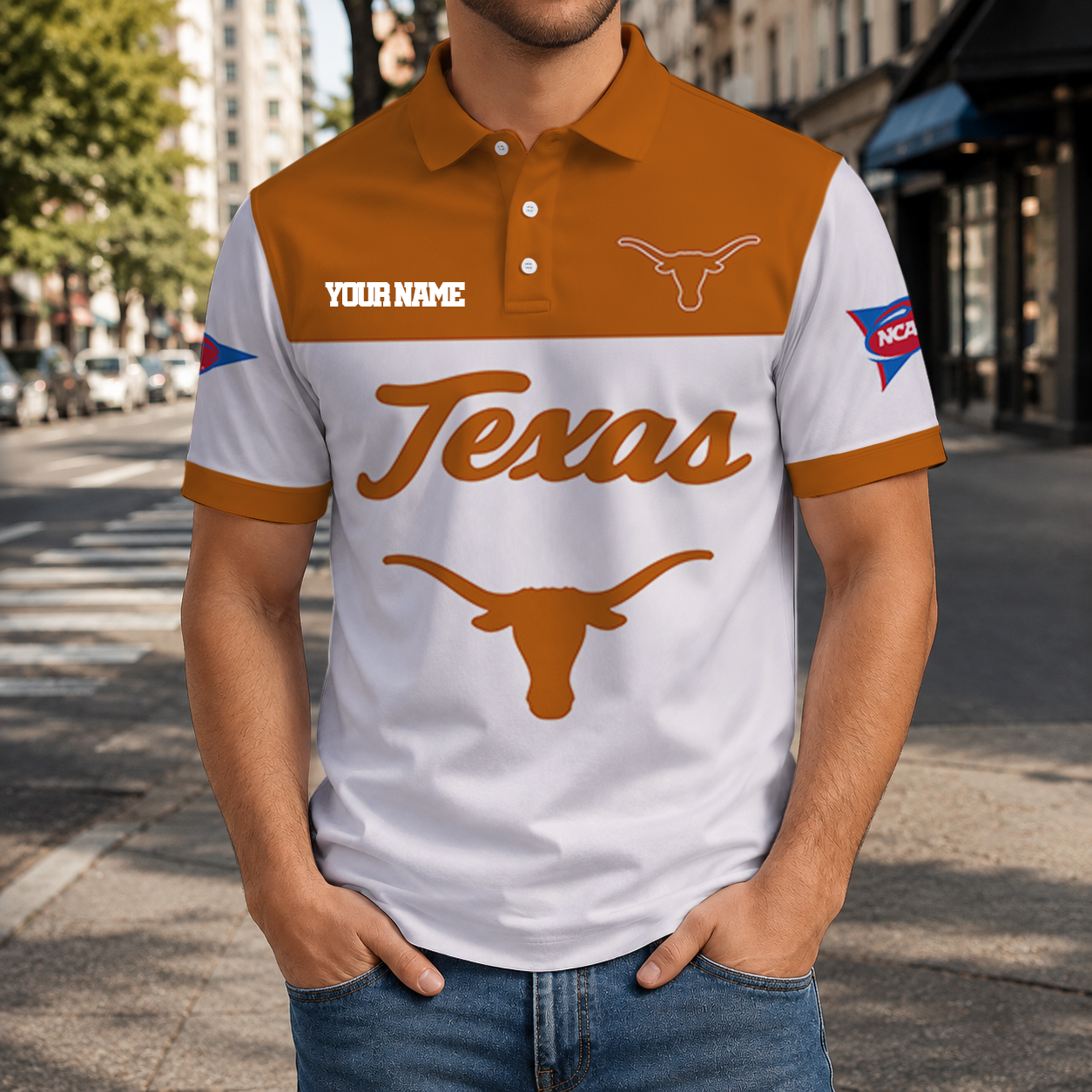 FINAL SALE - NEW CUSTOMIZED NCAA FBS22 TXL TEXAS LONGHORNS POLO SHIRT, ZIP POLO SHIRT & T-SHIRTS