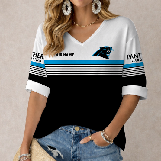 VIRAL EDITION - NEW CUSTOMIZED NFL23 CLP CAROLINA PANTHERS WOMEN'S HEART V-NECK LONG SLEEVE SHIRT