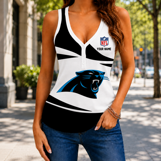 VIRAL EDITION - NEW CUSTOMIZED NFL23 CLP CAROLINA PANTHERS WOMEN'S V-NECK TANK TOP