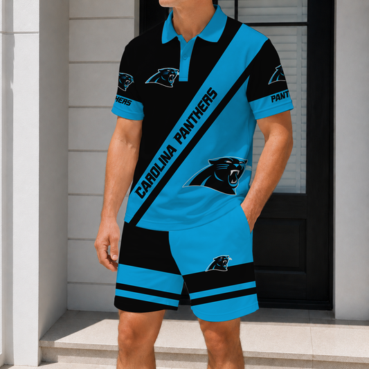 LIMITED EDITION - NEW CUSTOMIZED NFL23 CLP CAROLINA PANTHERS POLO SHIRT & SHORT PANTS SET