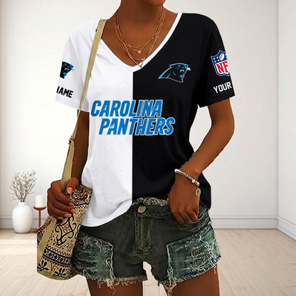 LIMITED EDITION - NEW CUSTOMIZED NFL23 CLP CAROLINA PANTHERS V-NECK FEMALE SHIRT