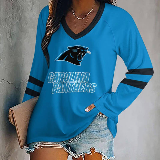 MEGA SALE - NEW CUSTOMIZED NFL23 CLP CAROLINA PANTHERS WOMEN'S V-NECK LONG SLEEVED SHIRT