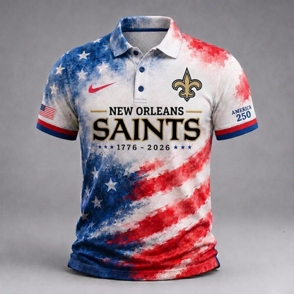 MEGA SALE - NEW CUSTOMIZED NFL24 NOS NEW ORLEANS SAINTS USA 250TH ANNIVERSARY POLO SHIRT, ZIP POLO SHIRT & T-SHIRTS
