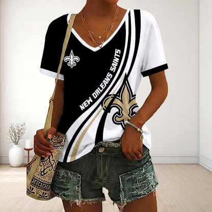 SPECIAL EDITION - NEW CUSTOMIZED NFL24 NOS NEW ORLEANS SAINTS V-NECK FEMALE SHIRT