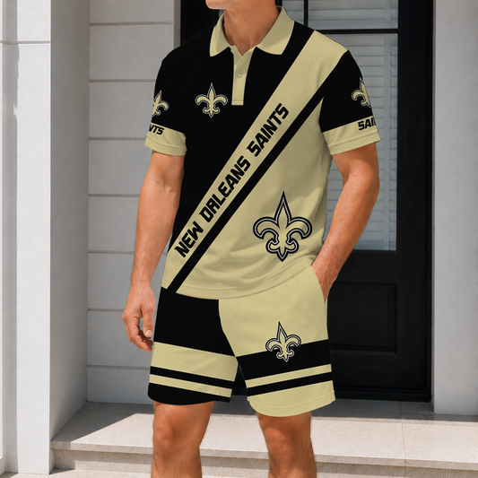 LIMITED EDITION - NEW CUSTOMIZED NFL24 NOS NEW ORLEANS SAINTS POLO SHIRT & SHORT PANTS SET