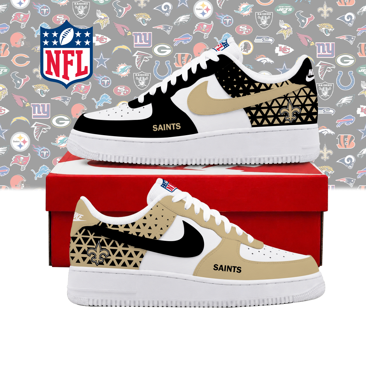 FLASH SALE - NEW CUSTOMIZED NFL24 NOS NEW ORLEANS SAINTS AF1 SHOES