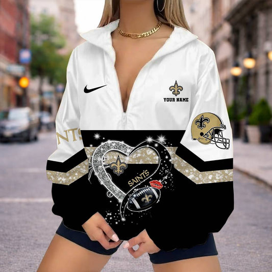 LIMITED EDITION - NEW CUSTOMIZED NFL24 NOS NEW ORLEANS SAINTS V-NECK ZIPPER SWEATSHIRT JACKET