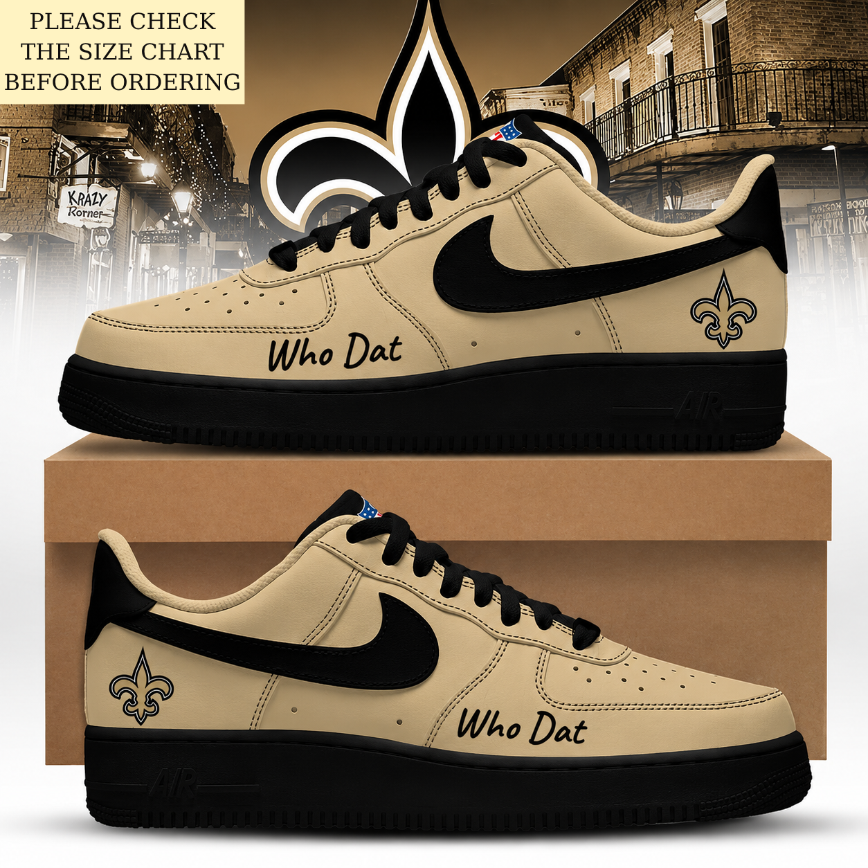 LIMITED EDITION - NEW CUSTOMIZED NFL24 NOS NEW ORLEANS SAINTS AF1 SHOES