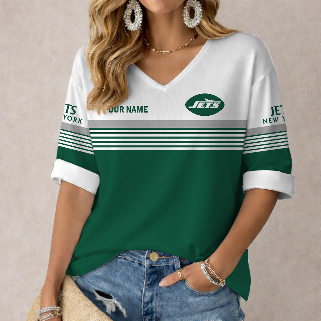 VIRAL EDITION - NEW CUSTOMIZED NFL25 NYJ NEW YORK JETS WOMEN'S HEART V-NECK LONG SLEEVE SHIRT