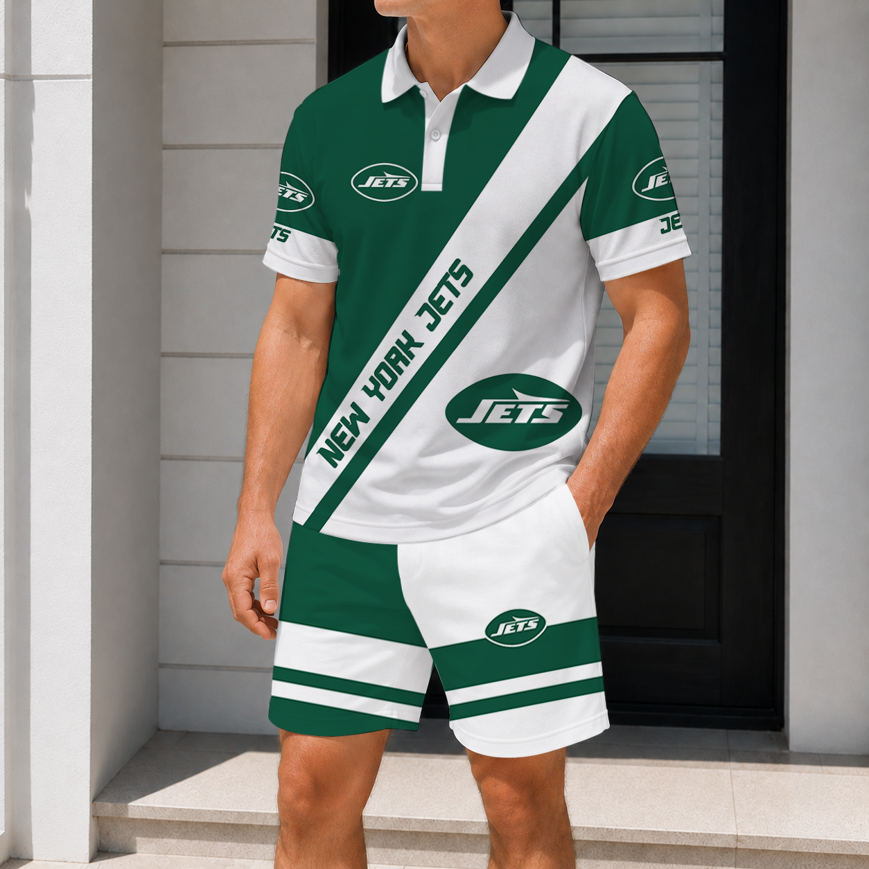 LIMITED EDITION - NEW CUSTOMIZED NFL25 NYJ NEW YORK JETS POLO SHIRT & SHORT PANTS SET