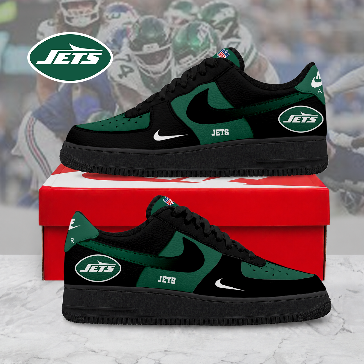 LIMITED EDITION - NEW CUSTOMIZED NFL25 NYJ NY JETS AF1 SNEAKERS