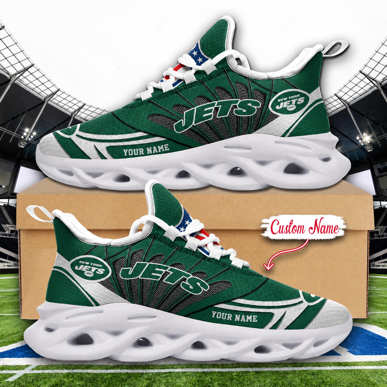LIMITED EDITION - NEW CUSTOMIZED NFL25 NYJ NEW YORK JETS UNISEX MAX SOUL SHOES