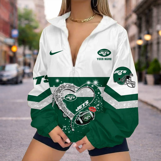LIMITED EDITION - NEW CUSTOMIZED NFL25 NYJ NEW YORK JETS V-NECK ZIPPER SWEATSHIRT JACKET