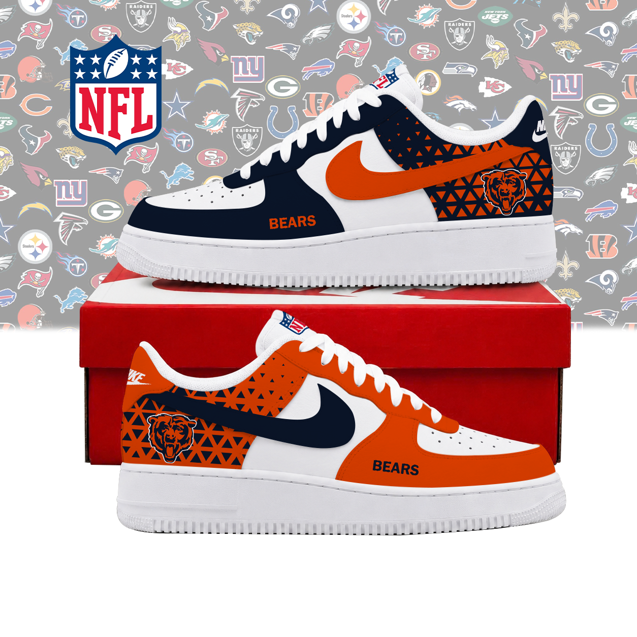 FLASH SALE - NEW CUSTOMIZED NFL26 CCB CHICAGO BEARS AF1 SHOES