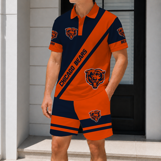 LIMITED EDITION - NEW CUSTOMIZED NFL26 CCB CHICAGO BEARS POLO SHIRT & SHORT PANTS SET