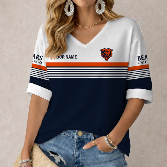 VIRAL EDITION - NEW CUSTOMIZED NFL26 CCB CHICAGO BEARS WOMEN'S HEART V-NECK LONG SLEEVE SHIRT