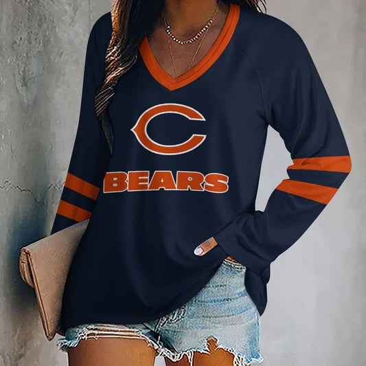 MEGA SALE - NEW CUSTOMIZED NFL26 CCB CHICAGO BEARS WOMEN'S V-NECK LONG SLEEVED SHIRT