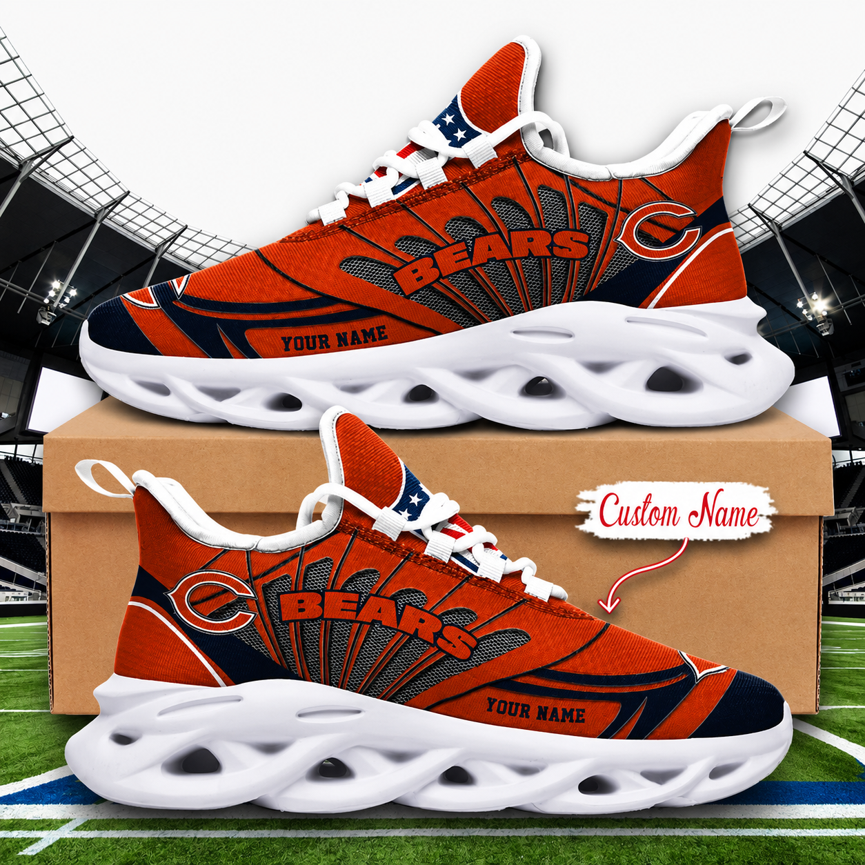 LIMITED EDITION - NEW CUSTOMIZED NFL26 CCB CHICAGO BEARS UNISEX MAX SOUL SHOES