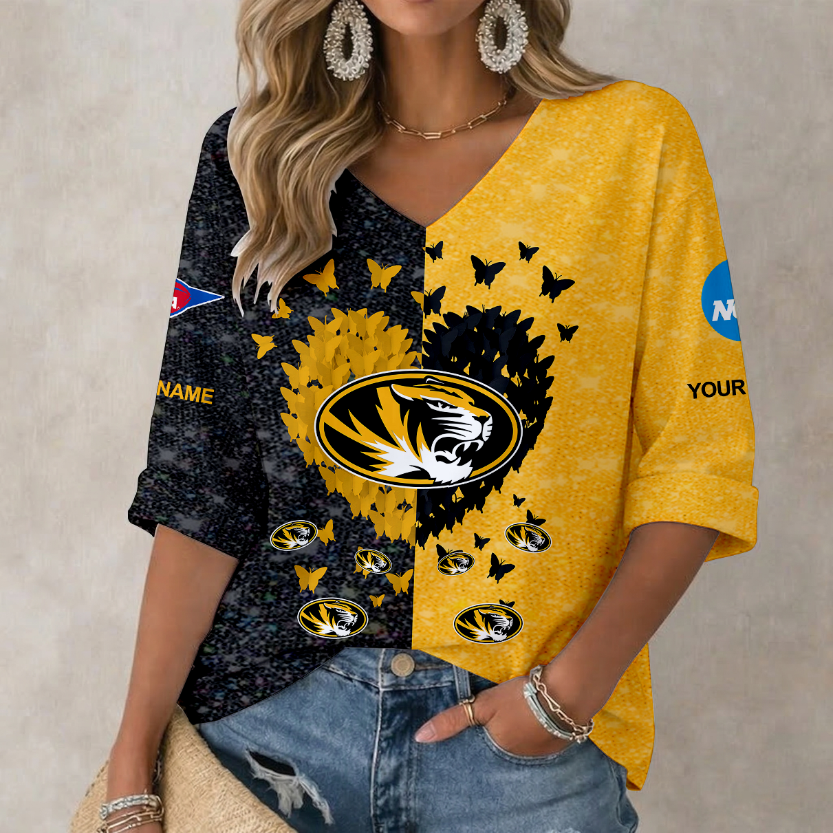 LIMITED DROP - NEW CUSTOMIZED | NCAA FBS26 MST MS TIGERS WOMEN'S HEART V-NECK LONG SLEEVE SHIRT