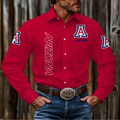 LIMITED EDITION - NEW CUSTOMIZED NCAA FBS27 ARW ARIZONA WILDCATS MEN'S LONG SLEEVE BUTTON-UP SHIRT