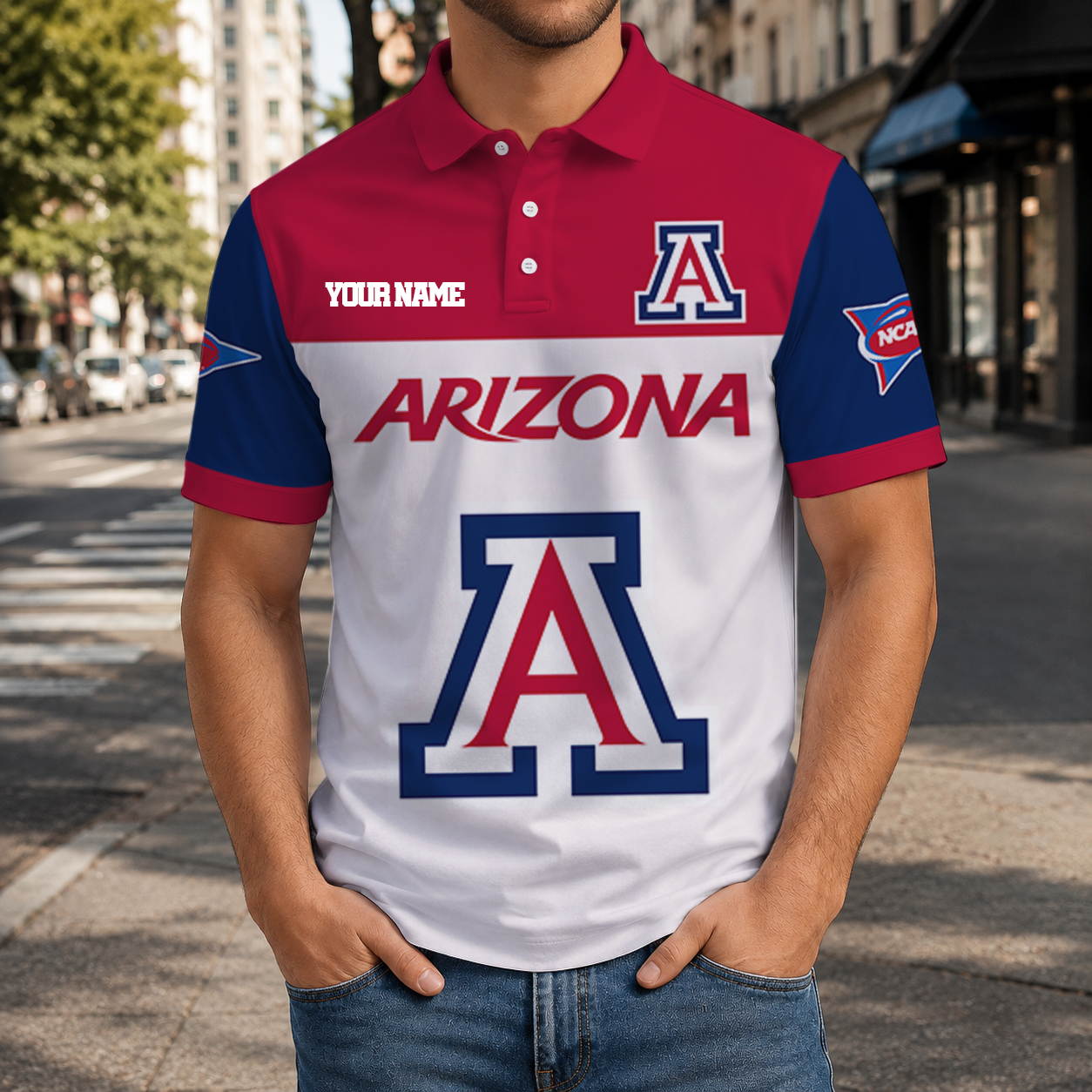 FINAL SALE - NEW CUSTOMIZED NCAA FBS27 ARW ARIZONA WILDCATS POLO SHIRT, ZIP POLO SHIRT & T-SHIRTS