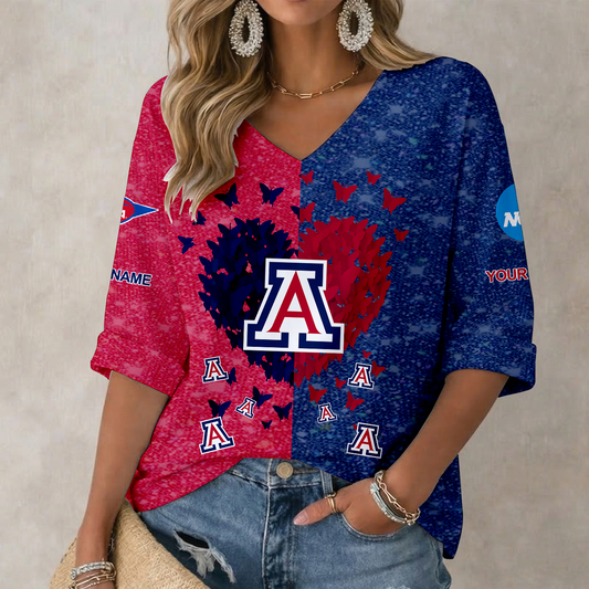 LIMITED DROP - NEW CUSTOMIZED | NCAA FBS27 ARW AR WILCATS WOMEN'S HEART V-NECK LONG SLEEVE SHIRT