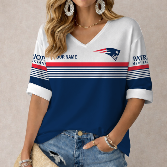 VIRAL EDITION - NEW CUSTOMIZED NFL27 NEP NEW ENGLAND PATRIOTS WOMEN'S HEART V-NECK LONG SLEEVE SHIRT
