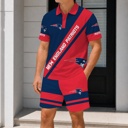 LIMITED EDITION - NEW CUSTOMIZED NFL27 NEP NEW ENGLAND PATRIOTS POLO SHIRT & SHORT PANTS SET