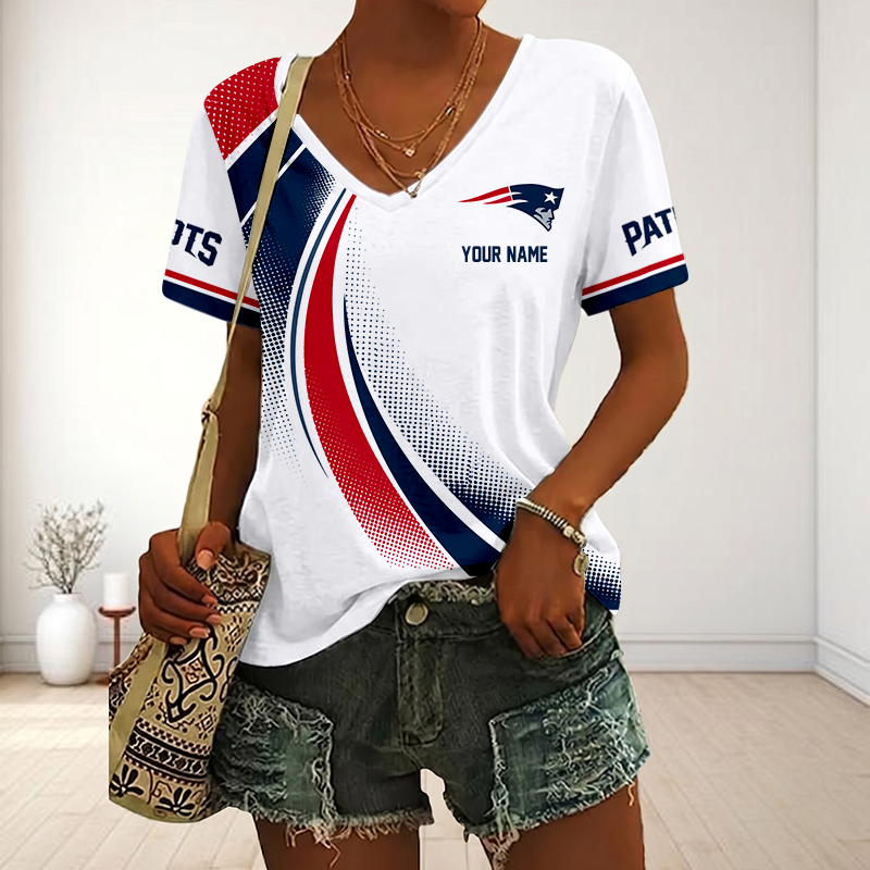 LIMITED EDITION - NEW CUSTOMIZED NFL27 NEP NEW ENGLAND PATRIOTS V-NECK FEMALE SHIRT