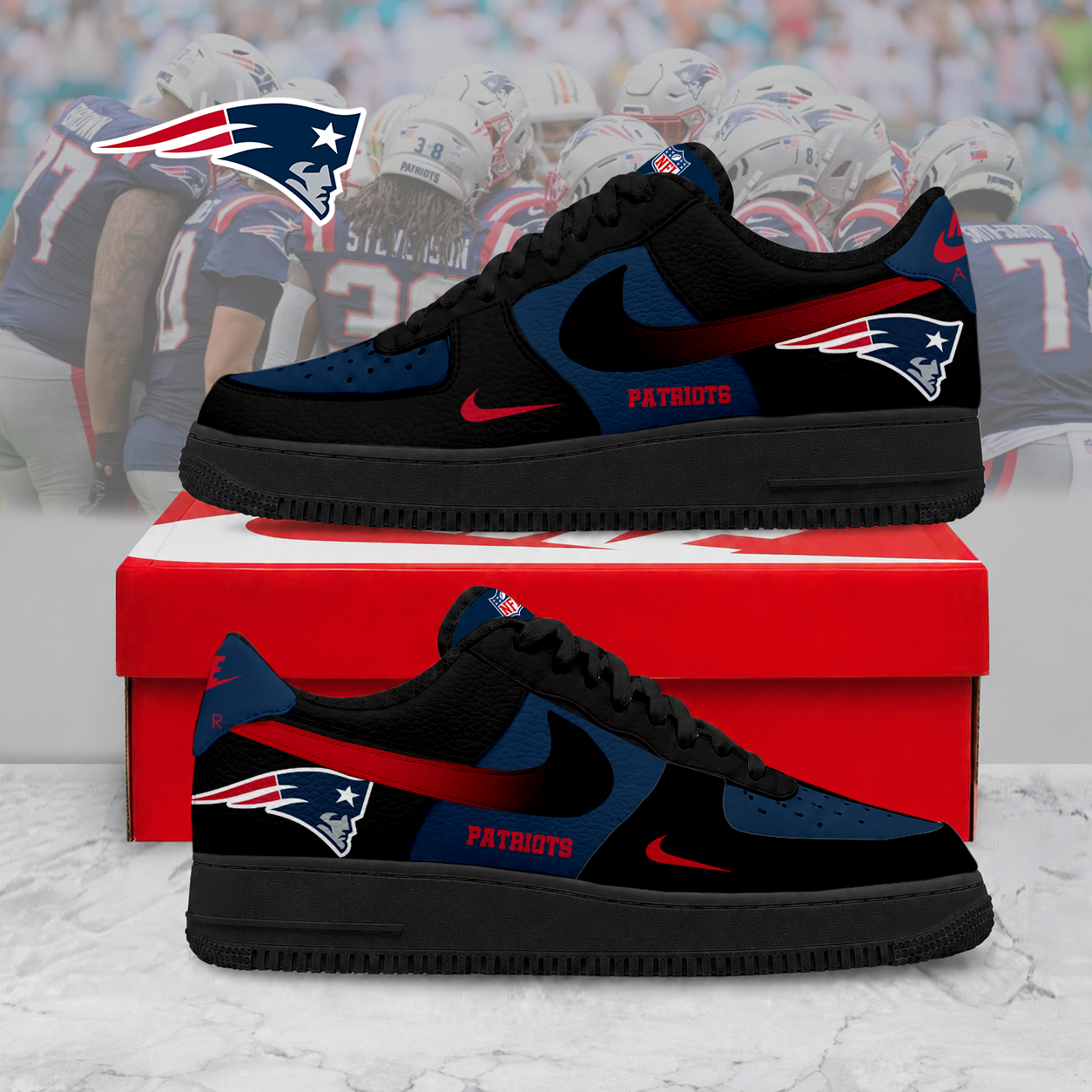 LIMITED EDITION - NEW CUSTOMIZED NFL27 NEP NE PATRIOTS AF1 SNEAKERS
