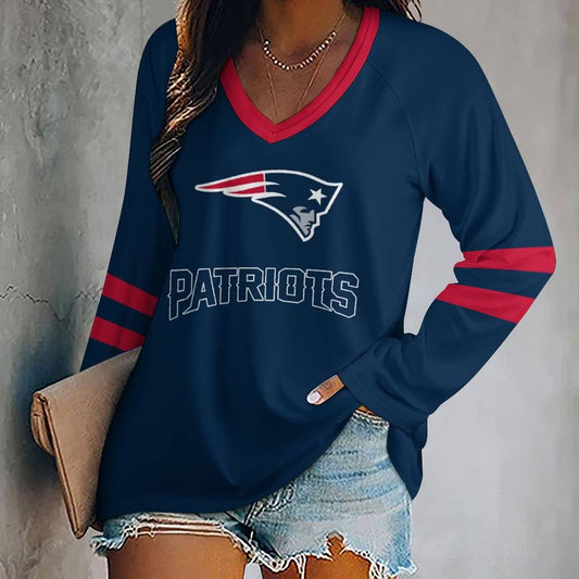 MEGA SALE - NEW CUSTOMIZED NFL27 NEP NEW ENGLAND PATRIOTS WOMEN'S V-NECK LONG SLEEVED SHIRT