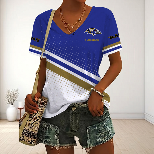 LIMITED EDITION - NEW CUSTOMIZED NFL28 BTR BALTIMORE RAVENS V-NECK FEMALE SHIRT