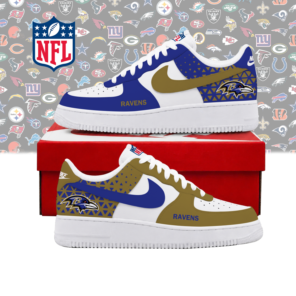 FLASH SALE - NEW CUSTOMIZED NFL28 BTR BALTIMORE RAVENS AF1 SHOES