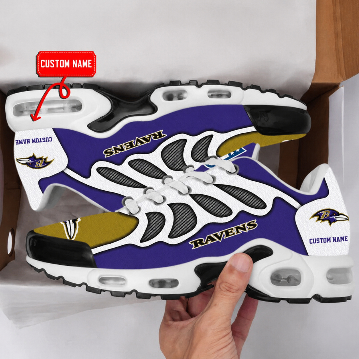 FLASH SALE - NEW CUSTOMIZED NFL28 BTR BALTIMORE RAVENS AIR MAX PLUS SNEAKERS