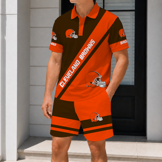 LIMITED EDITION - NEW CUSTOMIZED NFL29 CLB CLEVELAND BROWNS POLO SHIRT & SHORT PANTS SET