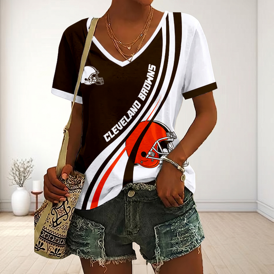SPECIAL EDITION - NEW CUSTOMIZED NFL29 CLB CLEVELAND BROWNS V-NECK FEMALE SHIRT