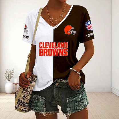 LIMITED EDITION - NEW CUSTOMIZED NFL29 CLB CLEVELAND BROWNS V-NECK FEMALE SHIRT