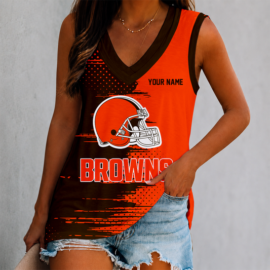 LIMITED EDITION - NEW CUSTOMIZED NFL29 CLB CLEVELAND BROWNS WOMEN'S V-NECK TANK TOP