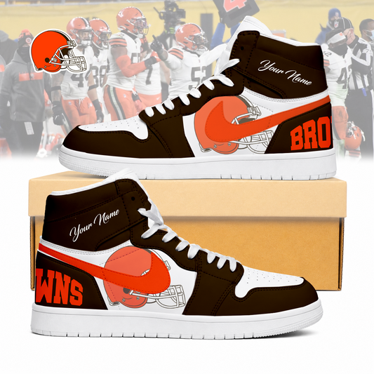 LIMITED EDITION - NEW CUSTOMIZED NFL29 CLB CLEVELAND BROWNS AIR JORDAN SNEAKERS