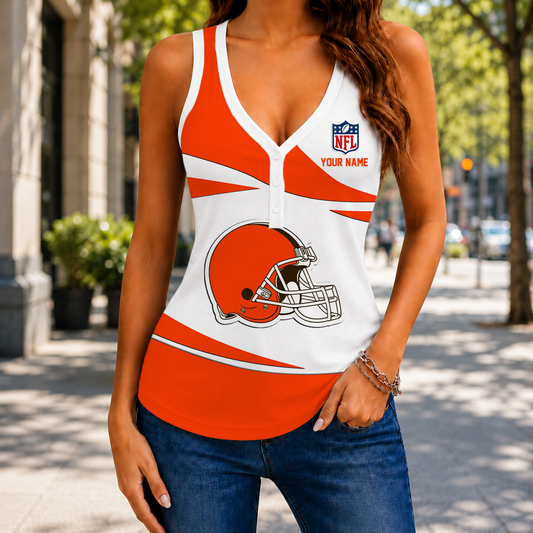 VIRAL EDITION - NEW CUSTOMIZED NFL29 CLB CLEVELAND BROWNS WOMEN'S V-NECK TANK TOP