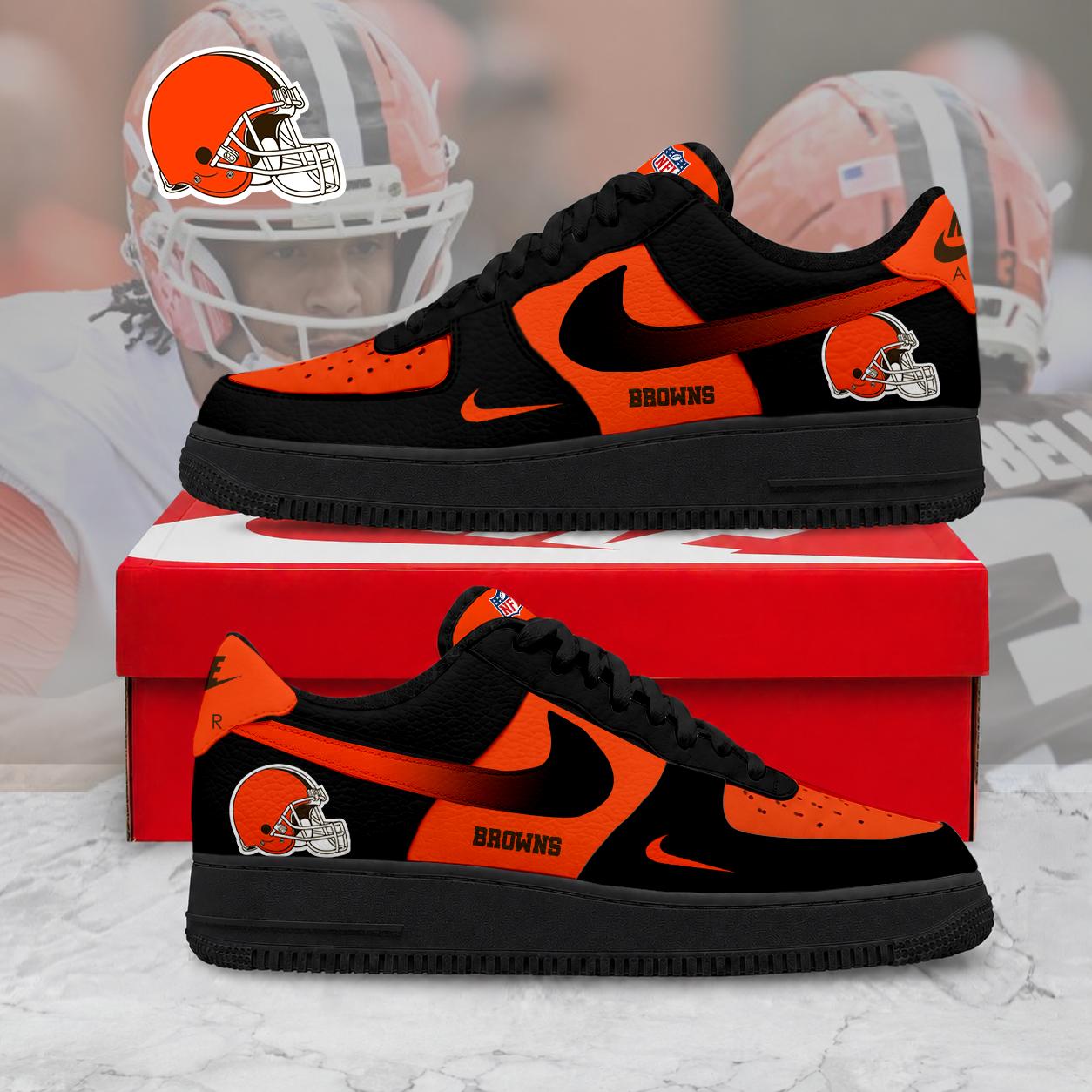 LIMITED EDITION - NEW CUSTOMIZED NFL29 CLB CL BROWNS AF1 SNEAKERS