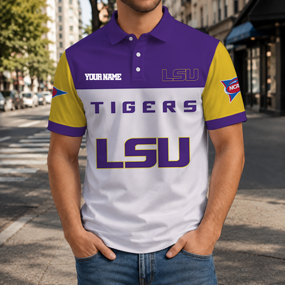 FINAL SALE - NEW CUSTOMIZED NCAA FBS29 LST LSU TIGERS POLO SHIRT, ZIP POLO SHIRT & T-SHIRTS
