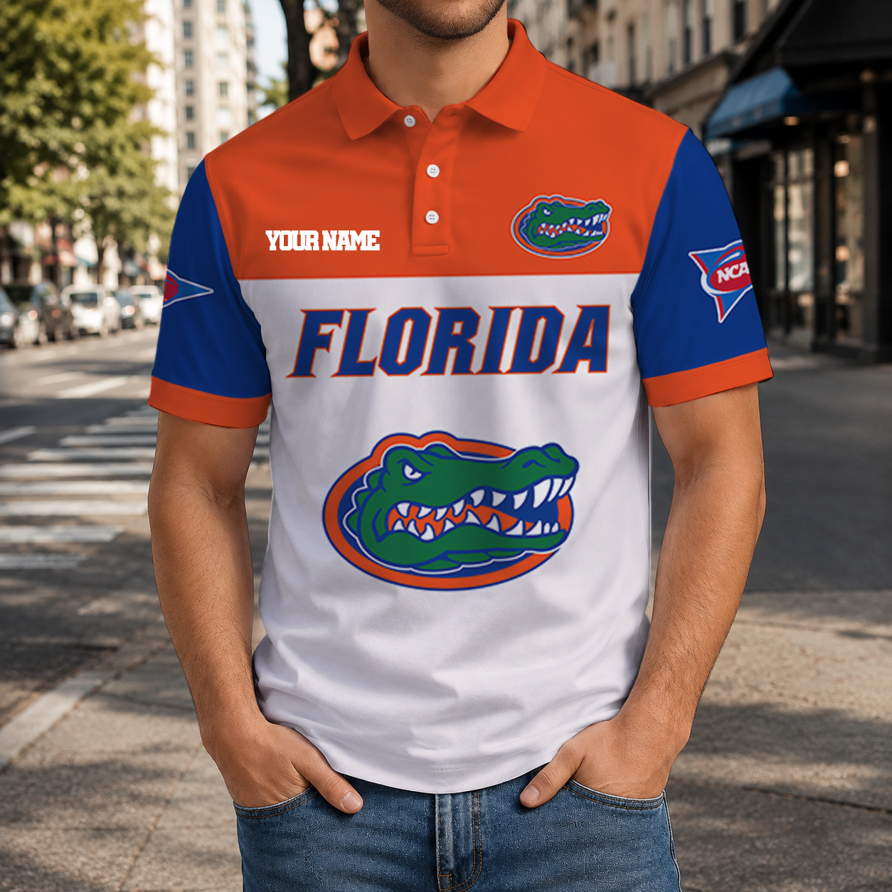 FINAL SALE - NEW CUSTOMIZED NCAA FBS30 FLG FLORIDA GATORS POLO SHIRT, ZIP POLO SHIRT & T-SHIRTS