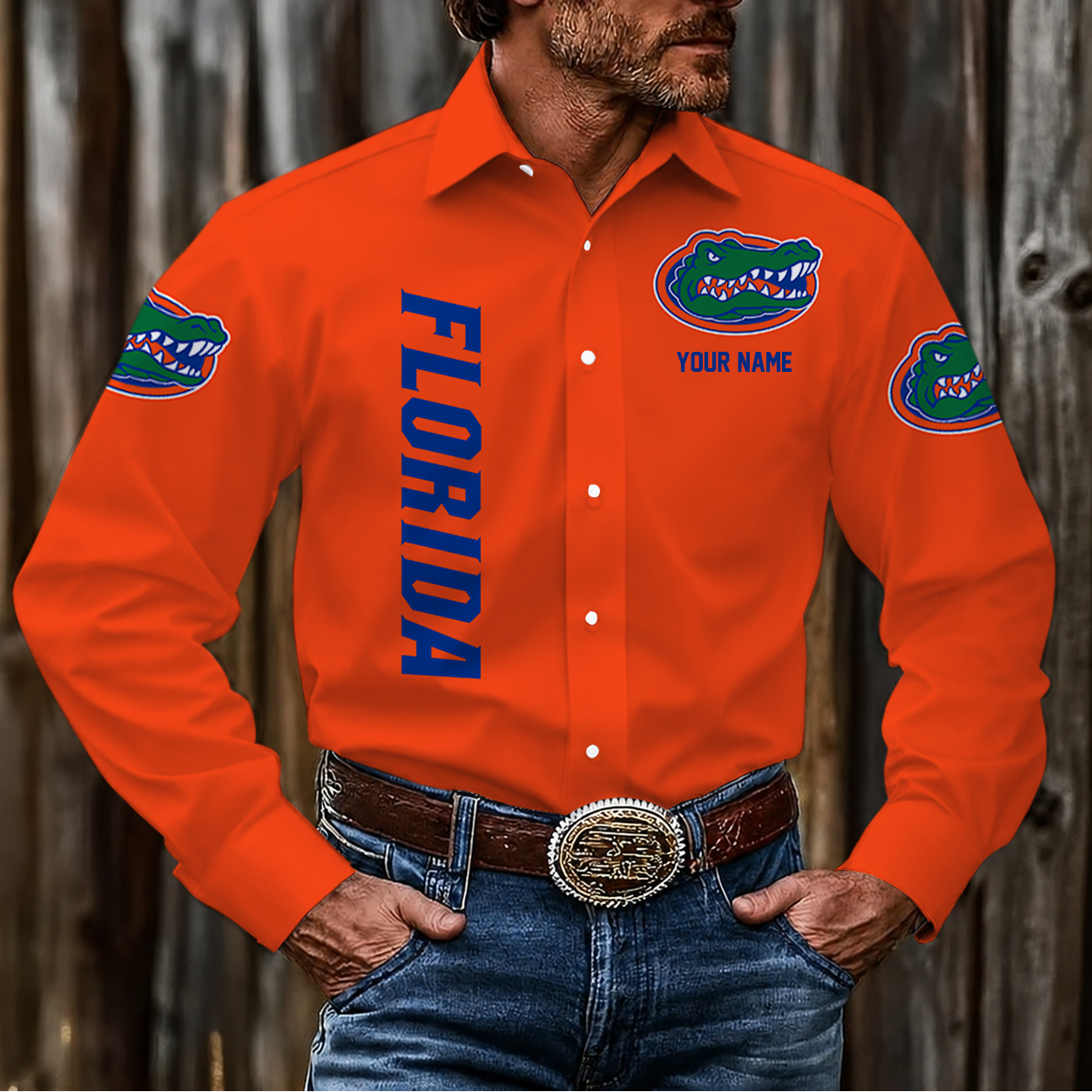 LIMITED EDITION - NEW CUSTOMIZED NCAA FBS30 FLG FLORIDA GATORS MEN'S LONG SLEEVE BUTTON-UP SHIRT