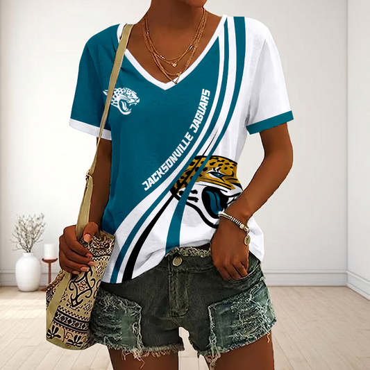 SPECIAL EDITION - NEW CUSTOMIZED NFL30 JSJ JACKSONVILLE JAGUARS V-NECK FEMALE SHIRT