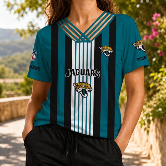 VIRAL EDITION - NEW CUSTOMIZED NFL30 JSJ JACKSONVILLE JAGUARS V-NECK SHIRT