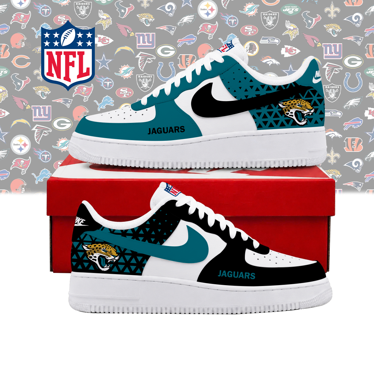 FLASH SALE - NEW CUSTOMIZED NFL30 JSJ JACKSONVILLE JAGUARS AF1 SHOES