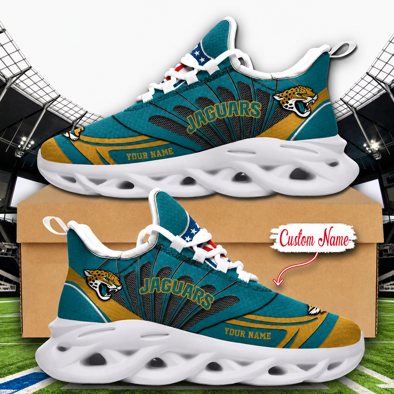 LIMITED EDITION - NEW CUSTOMIZED NFL30 JSJ JACKSONVILLE JAGUARS UNISEX MAX SOUL SHOES
